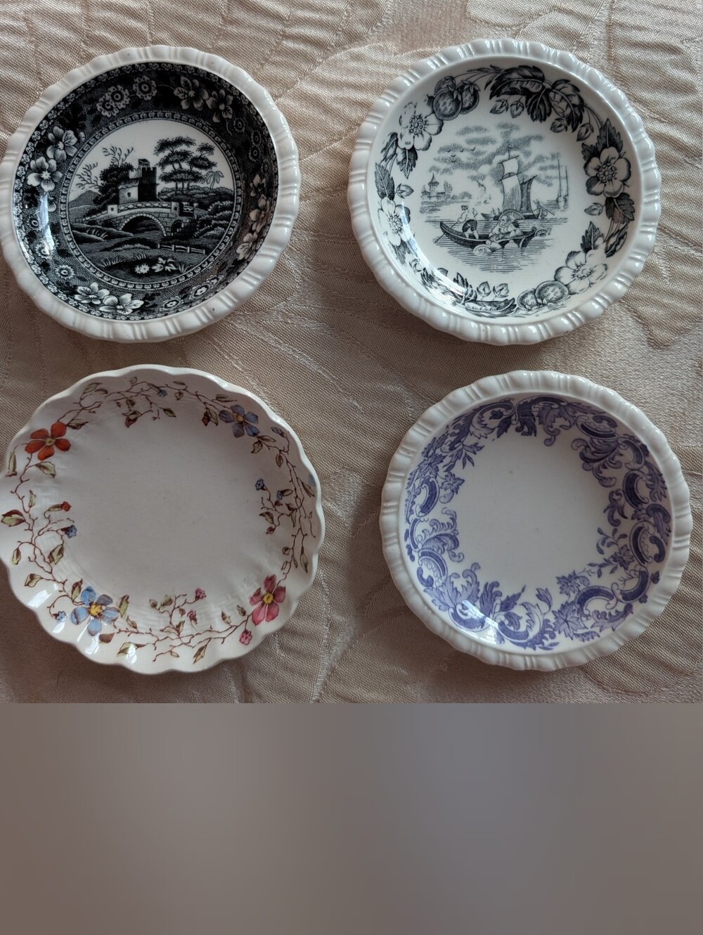 4 Copeland Spode 3" Dishes - Beverley, Wicker Dale, Old Salem, Spode's Tower